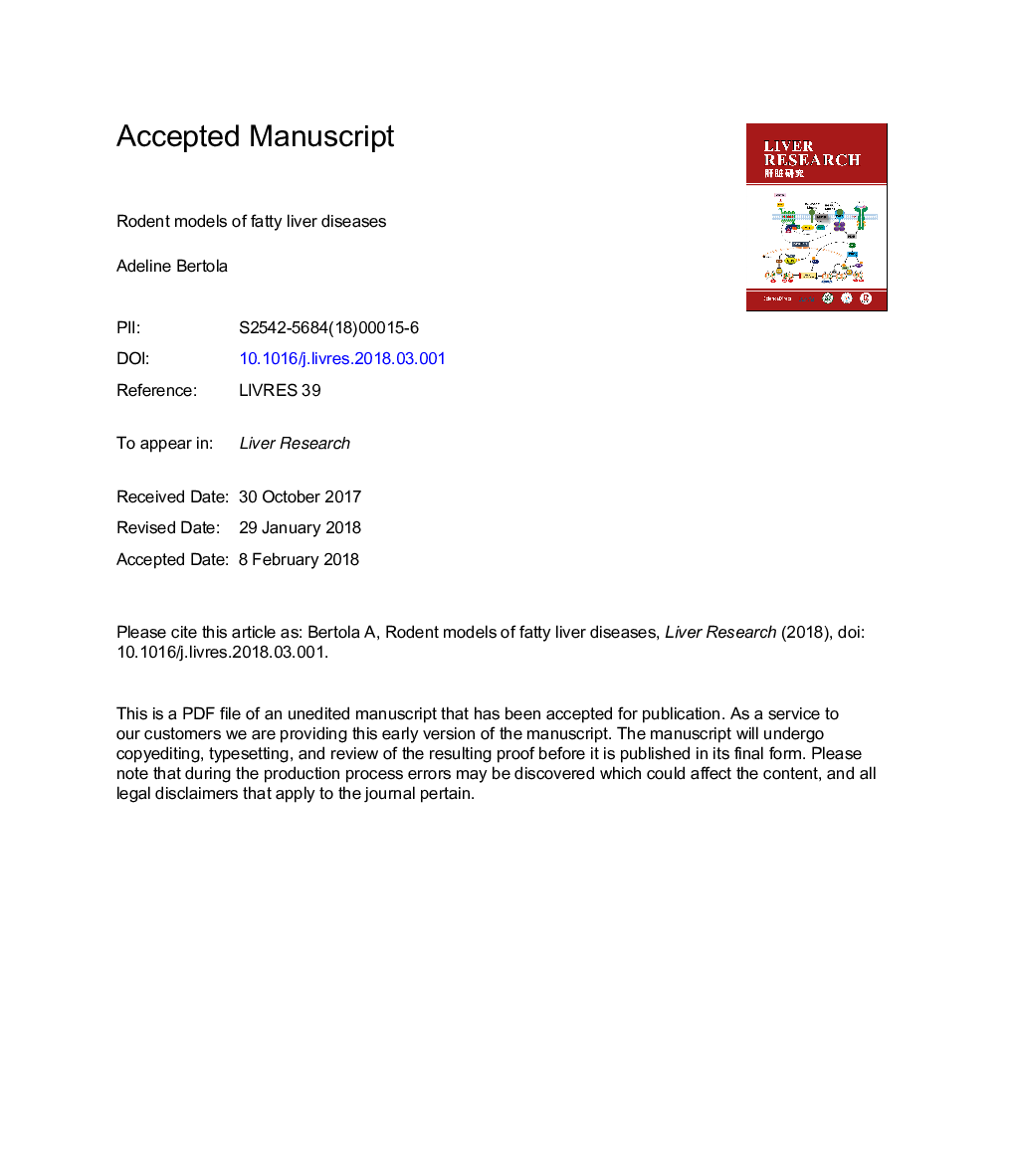 Rodent models of fatty liver diseases