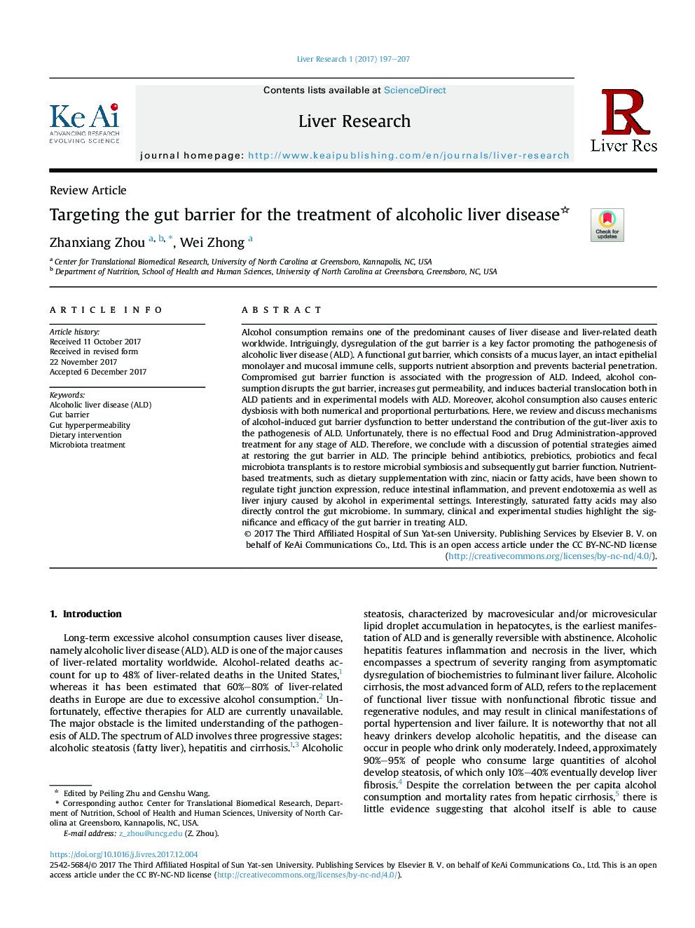 Targeting the gut barrier for the treatment of alcoholic liver disease