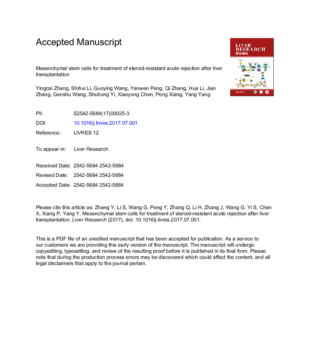 Mesenchymal stem cells for treatment of steroid-resistant acute rejection after liver transplantation