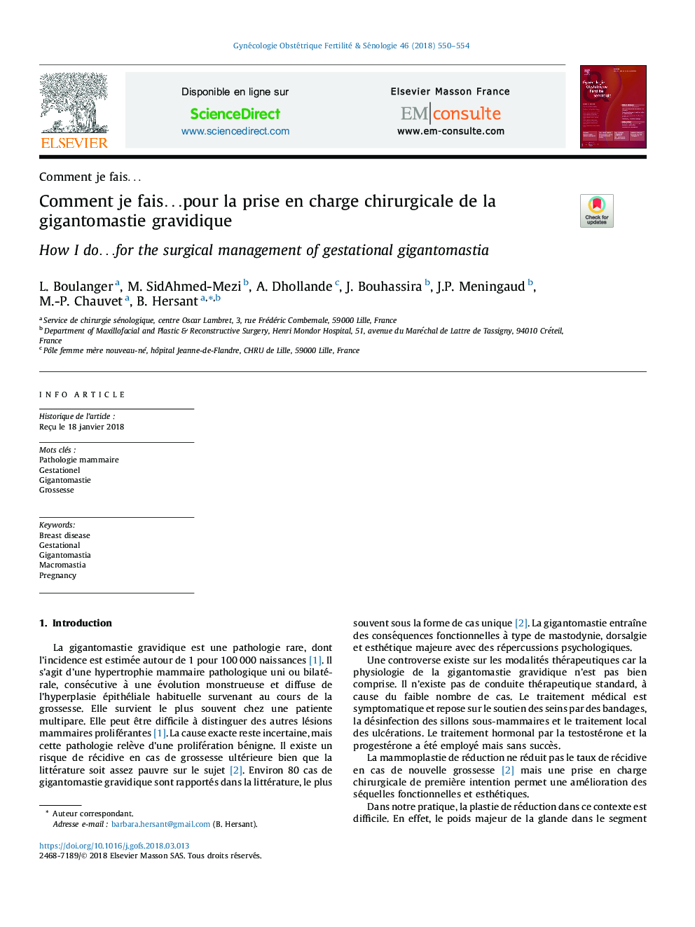 Comment je faisâ¦pour la prise en charge chirurgicale de la gigantomastie gravidique