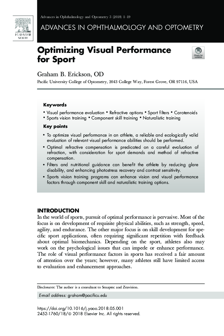 Optimizing Visual Performance for Sport