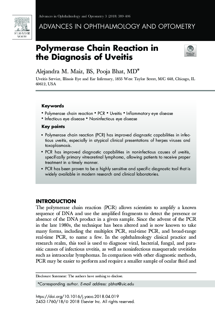 Polymerase Chain Reaction in the Diagnosis of Uveitis