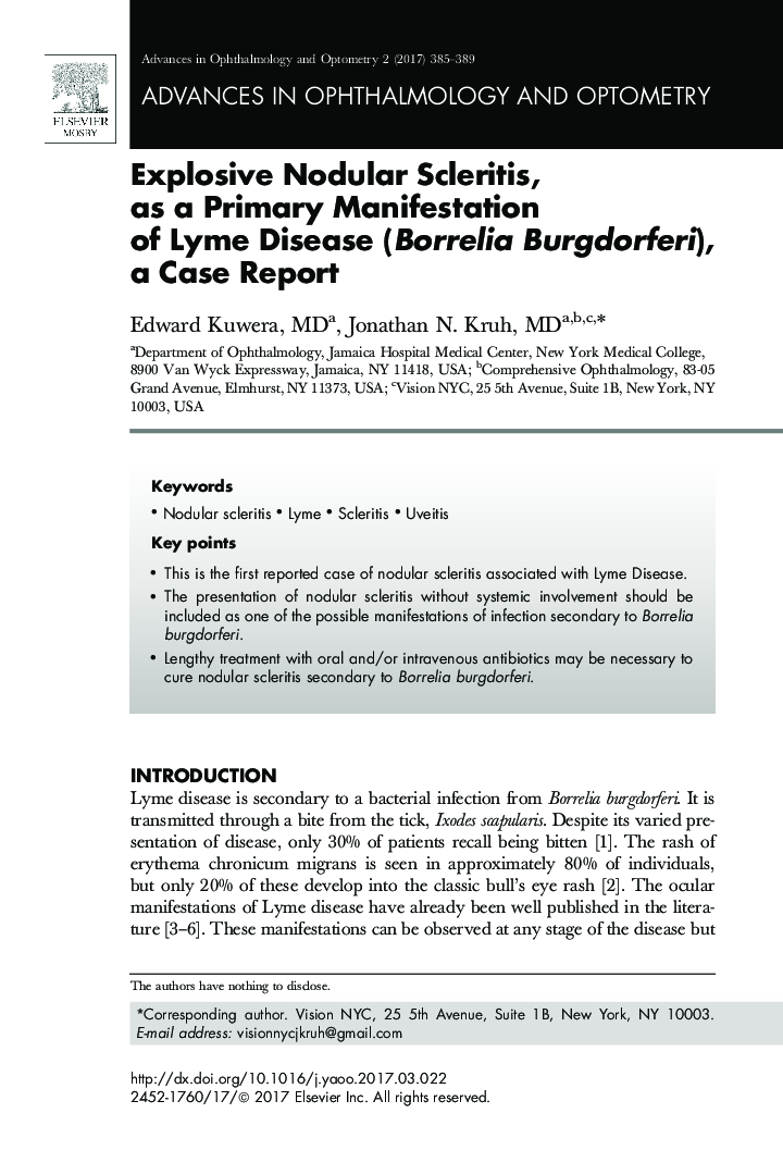 Explosive Nodular Scleritis, asÂ a Primary Manifestation ofÂ Lyme Disease (Borrelia Burgdorferi), aÂ Case Report