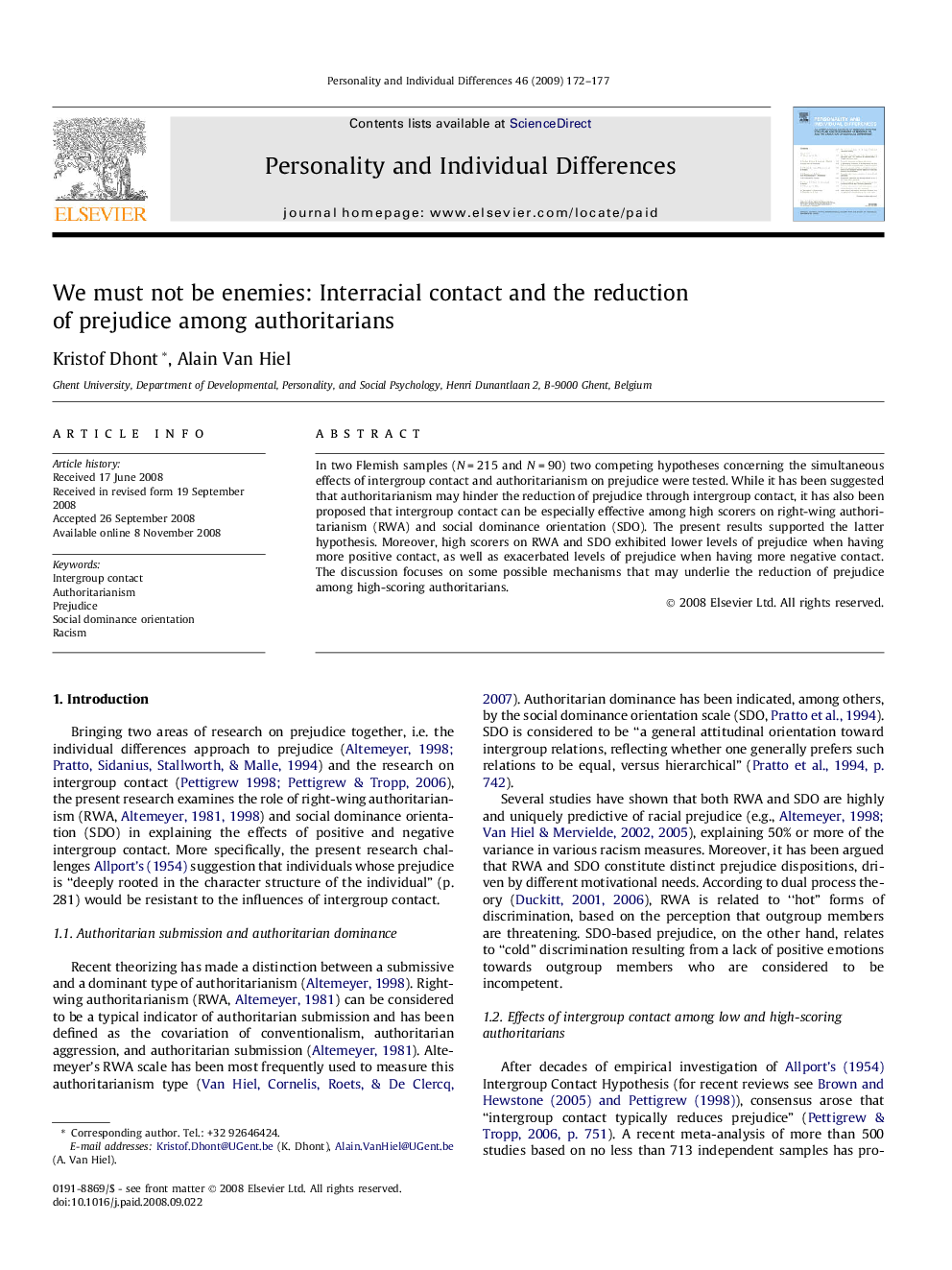 We must not be enemies: Interracial contact and the reduction of prejudice among authoritarians