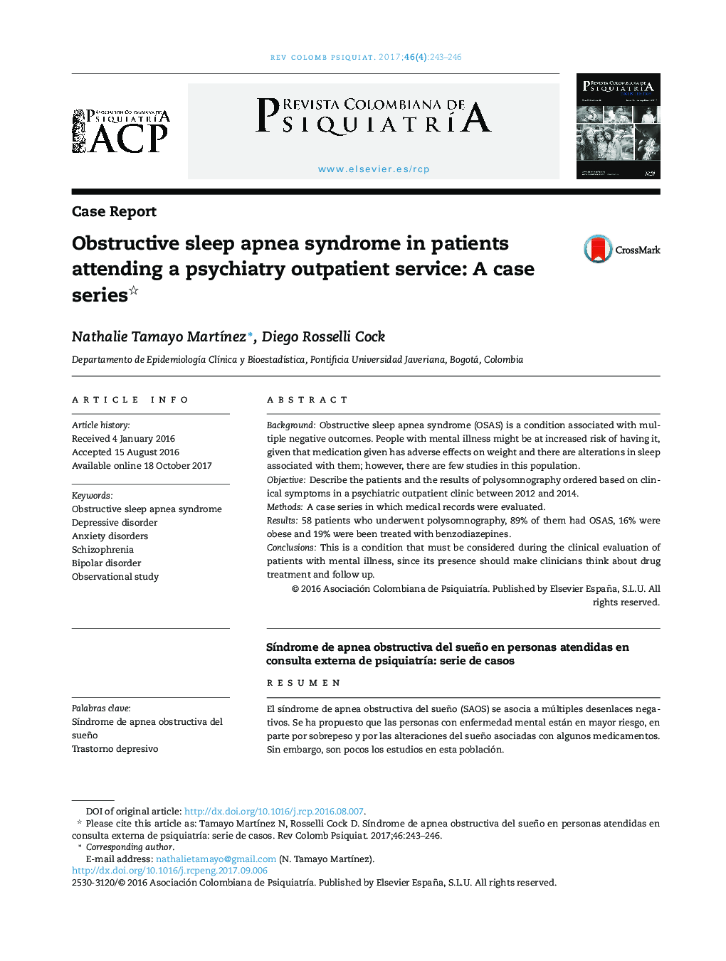 Obstructive sleep apnea syndrome in patients attending a psychiatry outpatient service: A case series