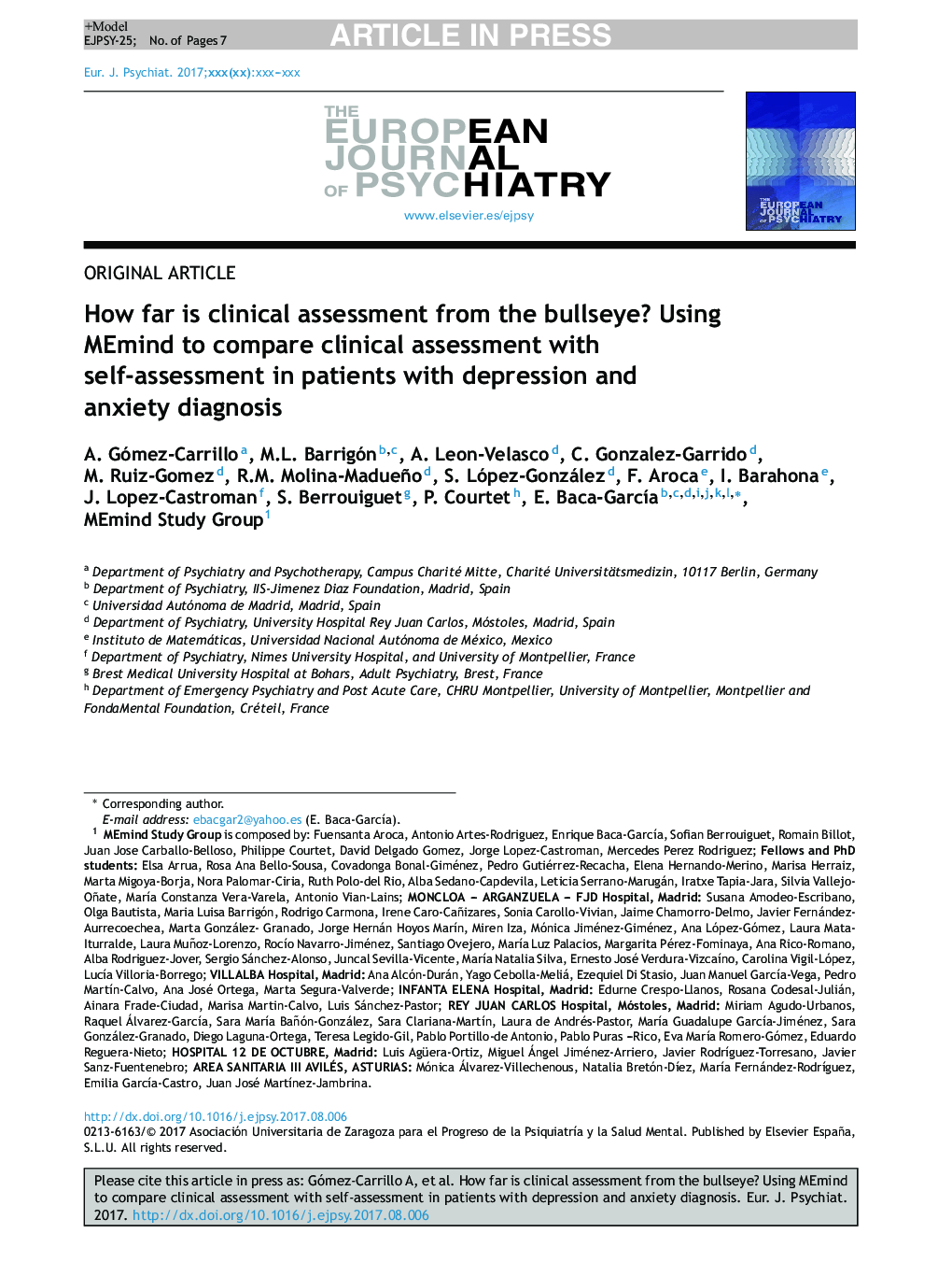 How far is clinical assessment from the bullseye? Using MEmind to compare clinical assessment with self-assessment in patients with depression and anxiety diagnosis