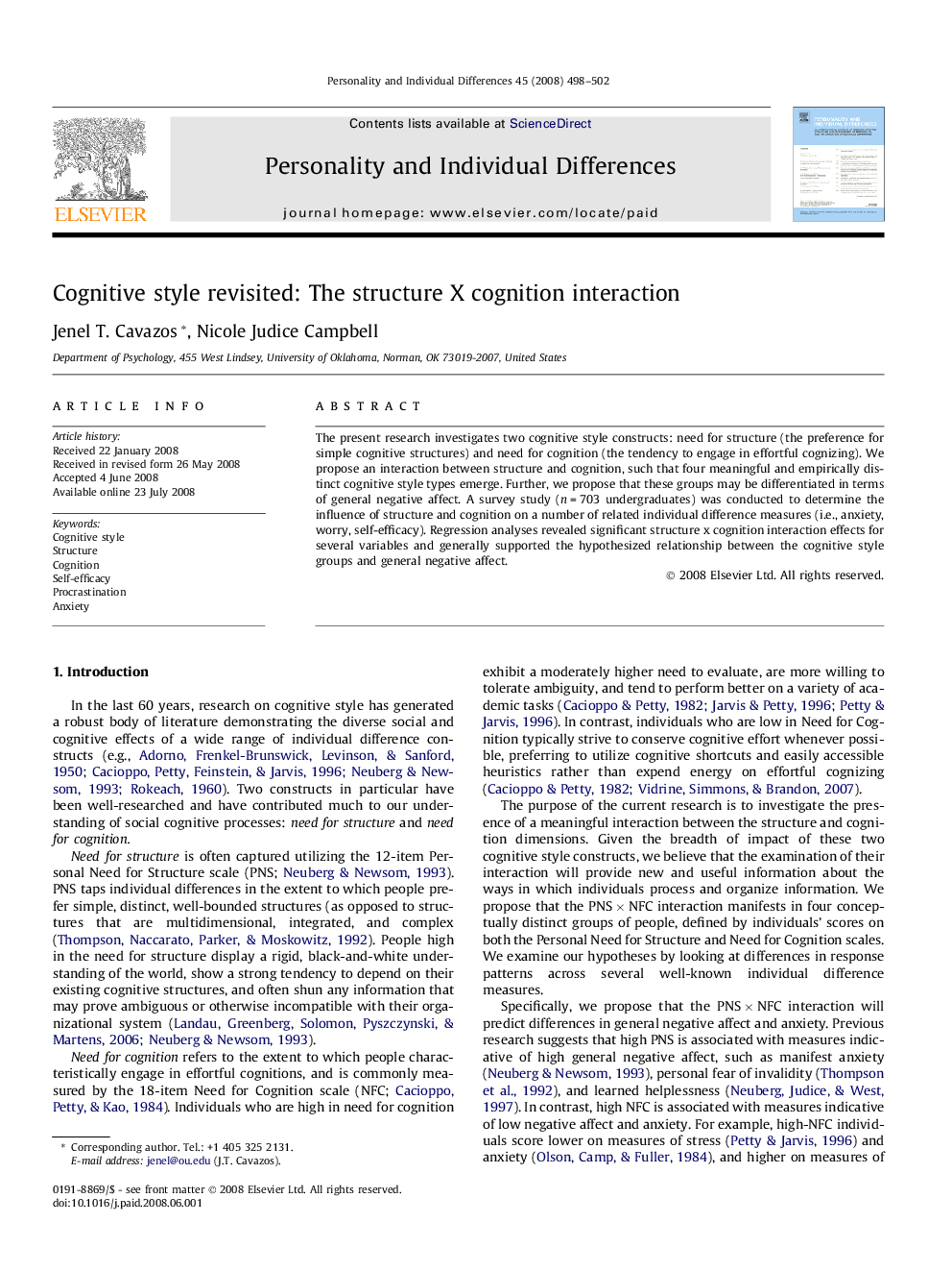 Cognitive style revisited: The structure X cognition interaction