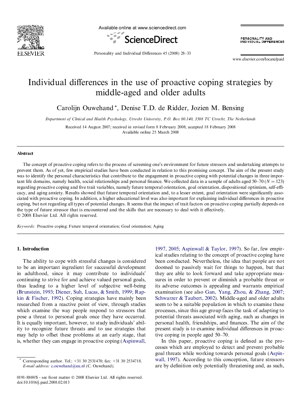 Individual differences in the use of proactive coping strategies by middle-aged and older adults