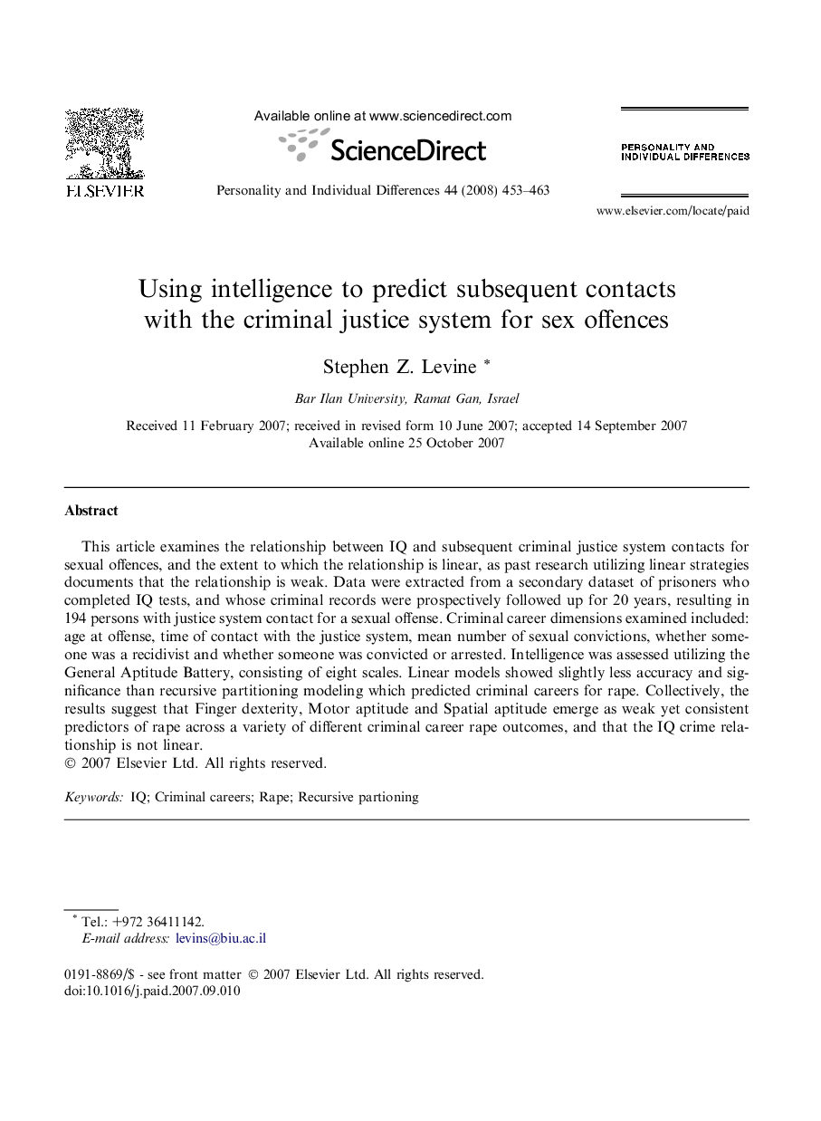 Using intelligence to predict subsequent contacts with the criminal justice system for sex offences