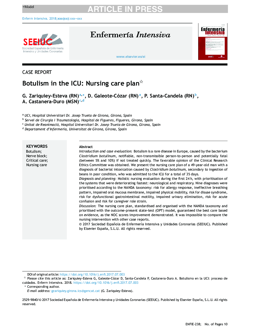 Botulism in the ICU: Nursing care plan