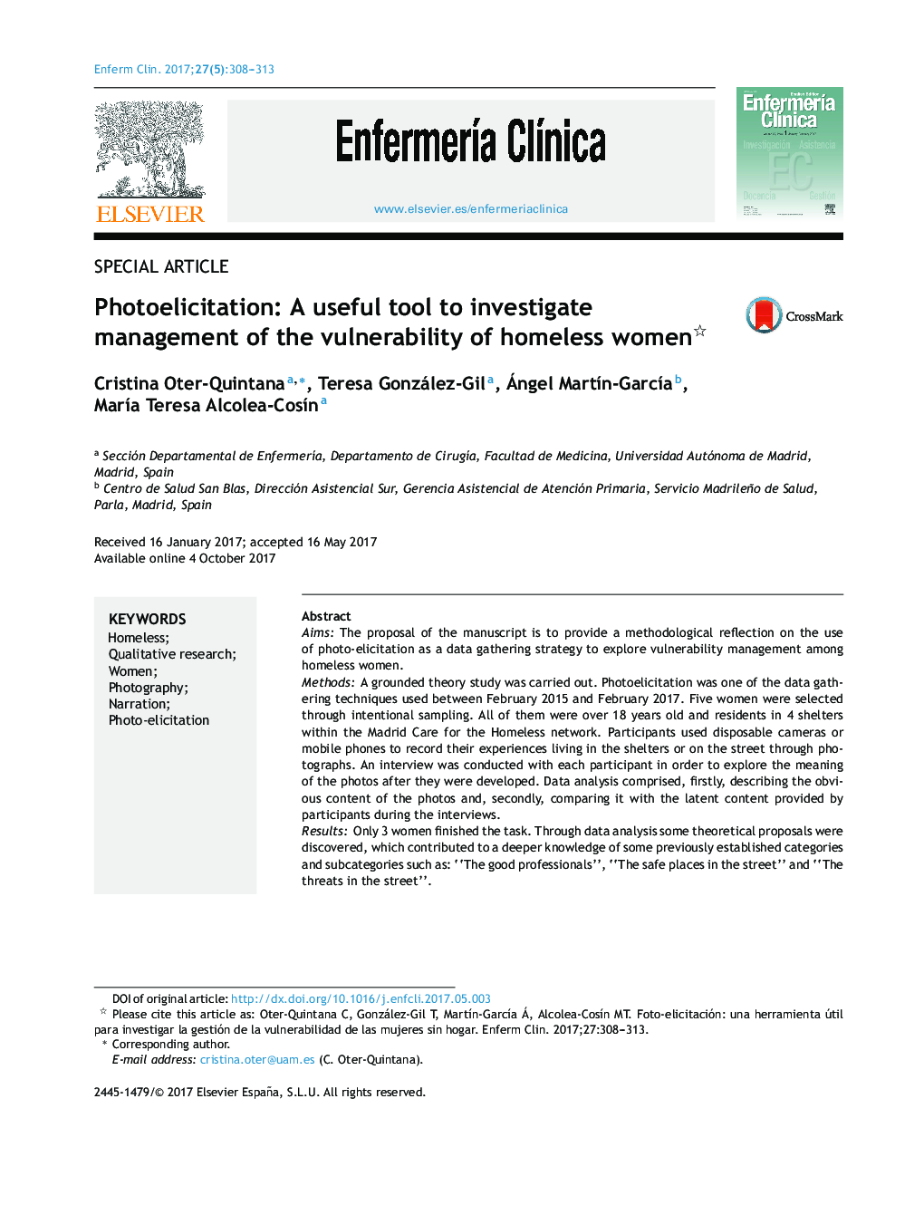 Photoelicitation: A useful tool to investigate management of the vulnerability of homeless women