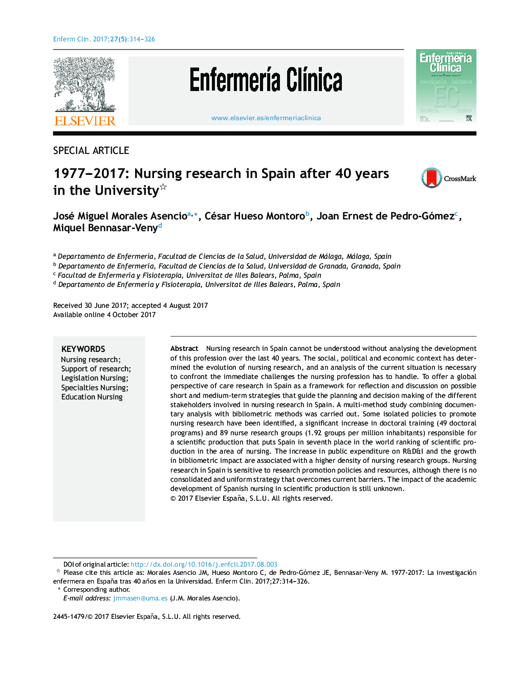 1977-2017: پژوهش پرستاری در اسپانیا پس از 40 سال در دانشگاه 