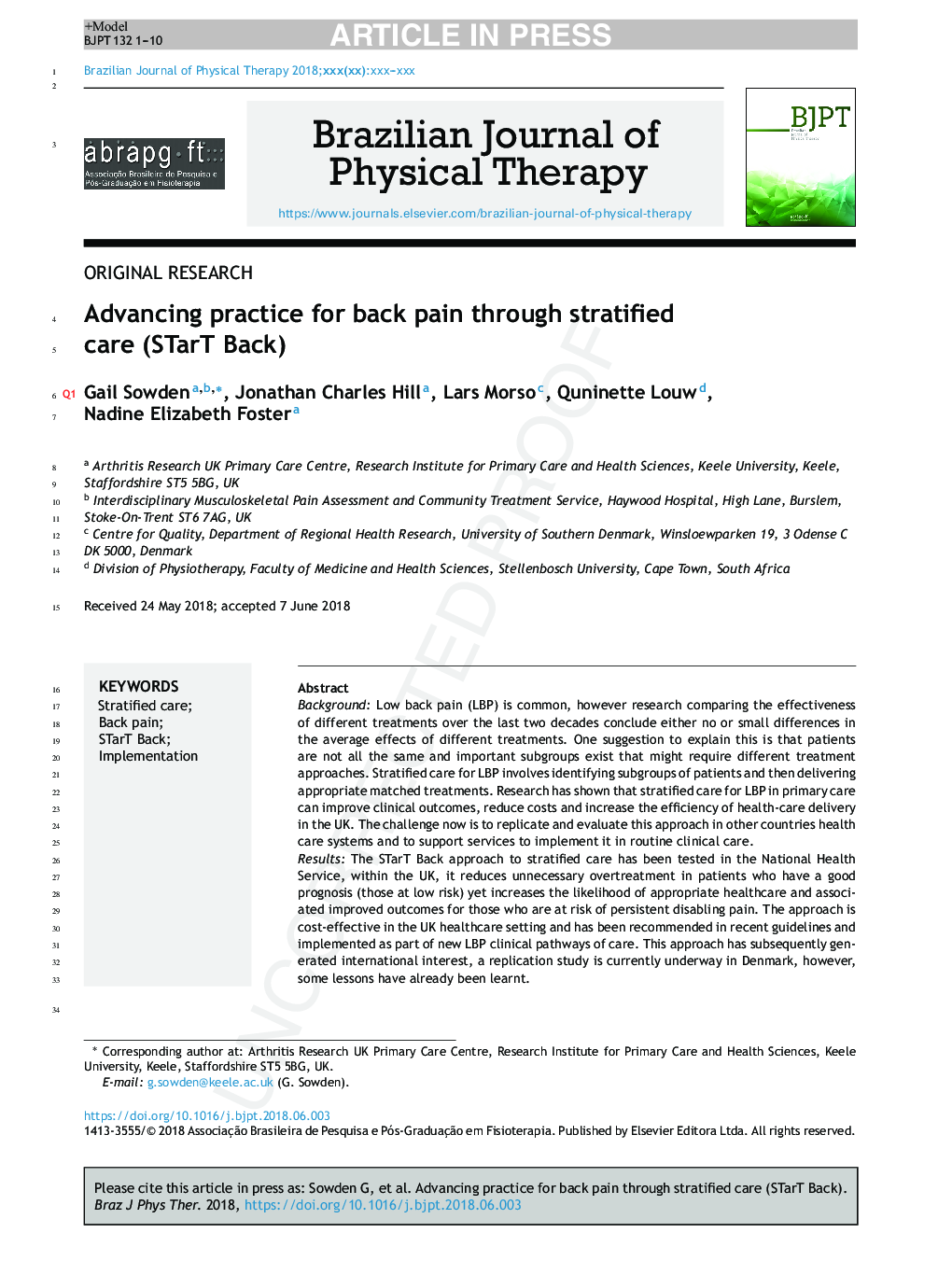 Advancing practice for back pain through stratified care (STarT Back)