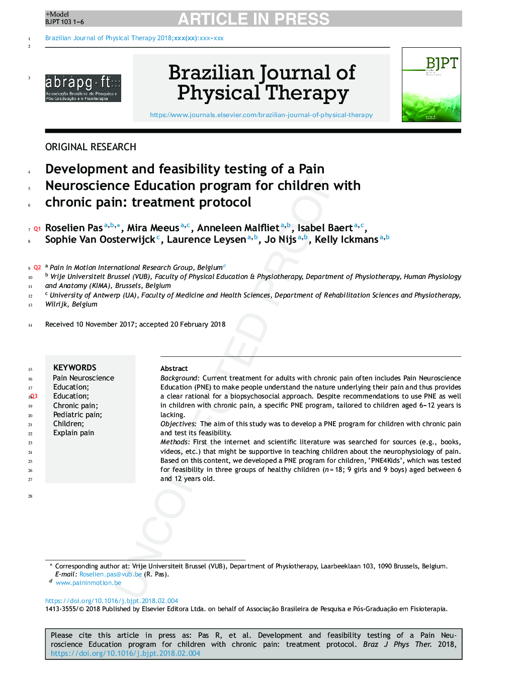 Development and feasibility testing of a Pain Neuroscience Education program for children with chronic pain: treatment protocol