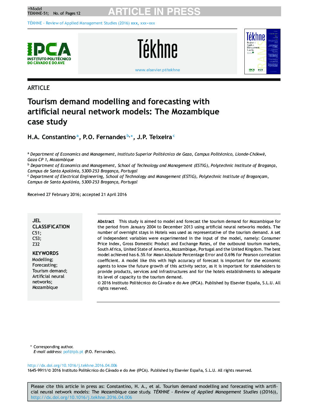 Tourism demand modelling and forecasting with artificial neural network models: The Mozambique case study