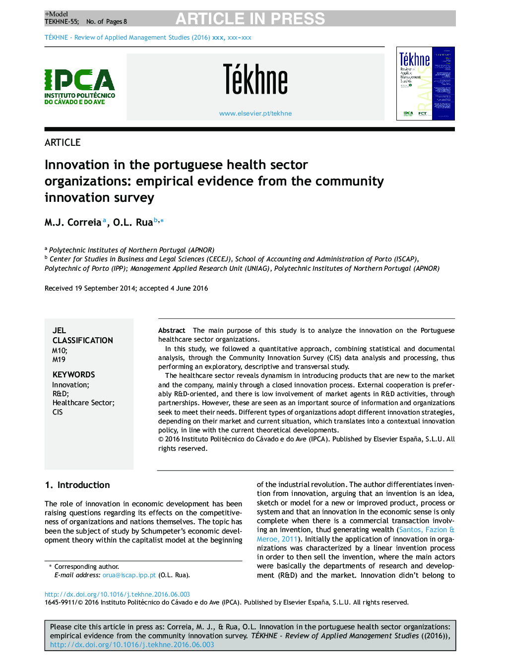 Innovation in the portuguese health sector organizations: empirical evidence from the community innovation survey