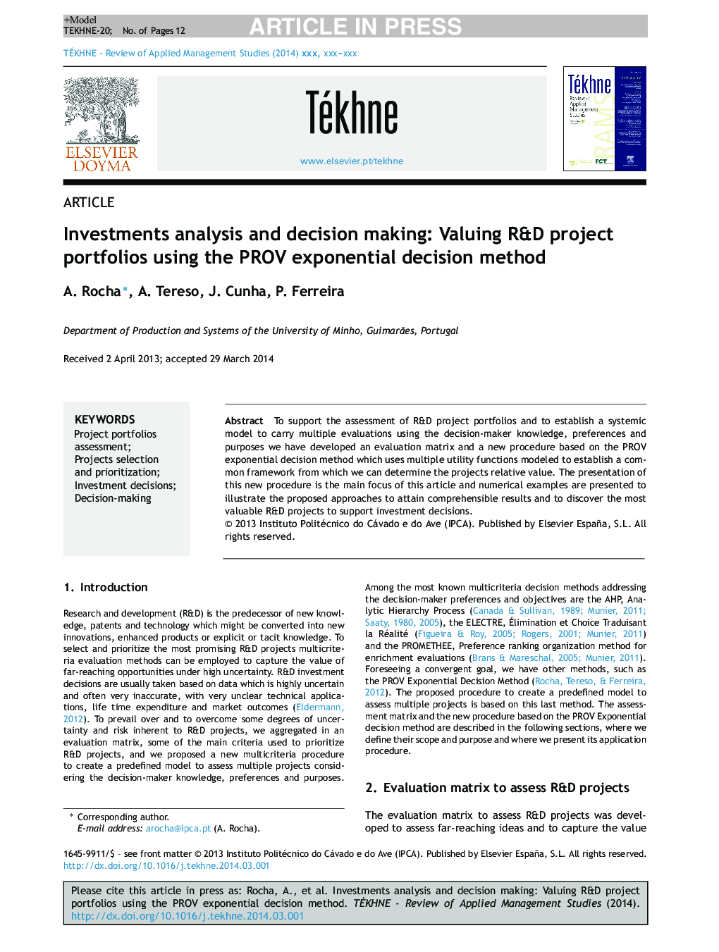 Investments analysis and decision making: Valuing R&D project portfolios using the PROV exponential decision method