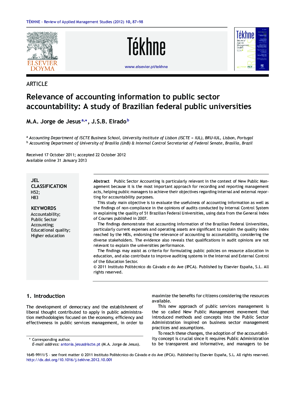 Relevance of accounting information to public sector accountability: A study of Brazilian federal public universities