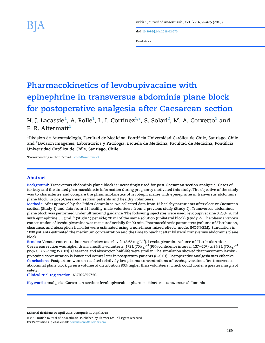 Pharmacokinetics of levobupivacaine with epinephrine in transversus abdominis plane block for postoperative analgesia after Caesarean section