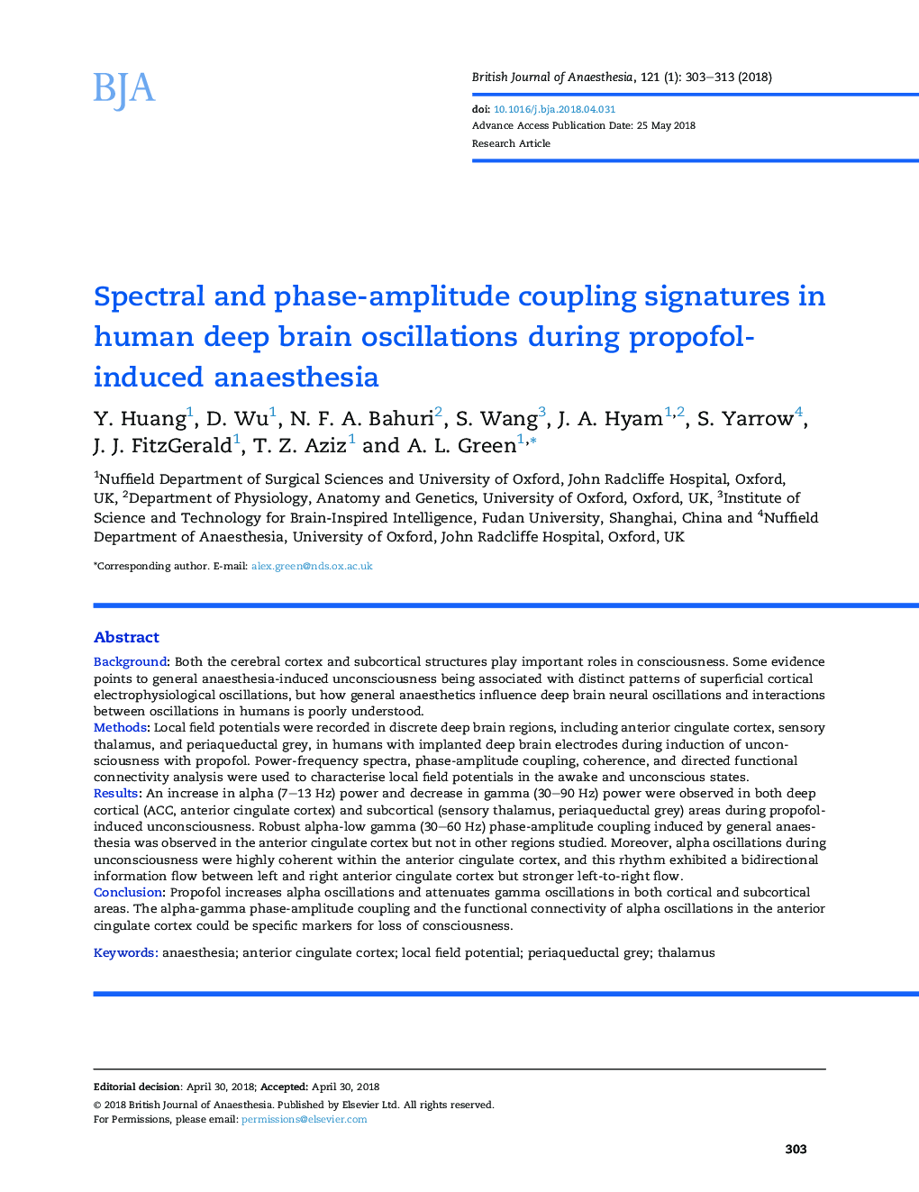 Spectral and phase-amplitude coupling signatures in human deep brain oscillations during propofol-induced anaesthesia