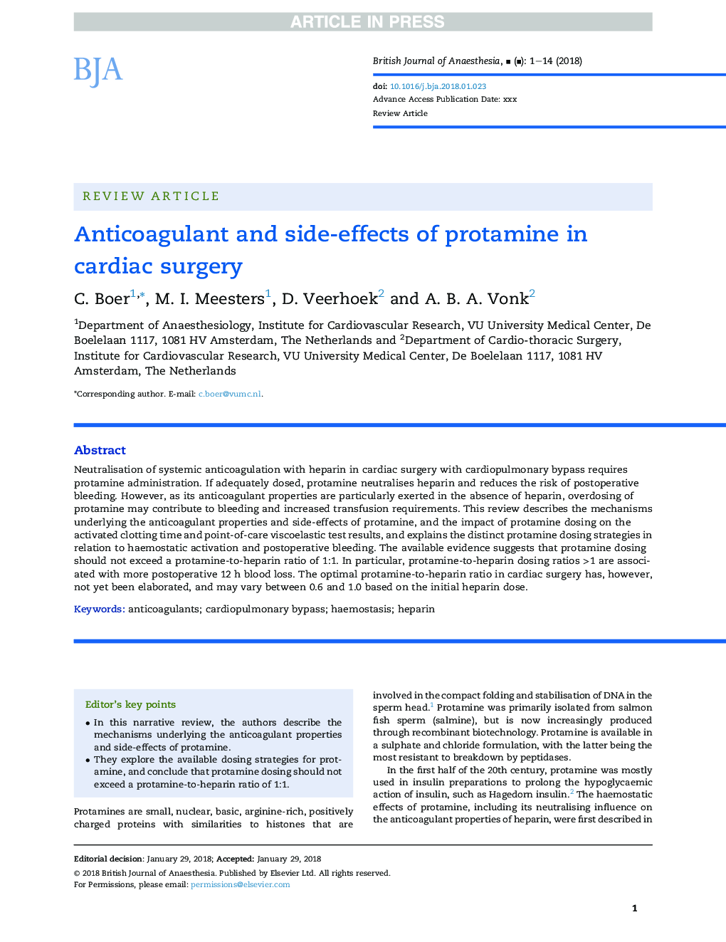 Anticoagulant and side-effects of protamine in cardiac surgery: a narrative review