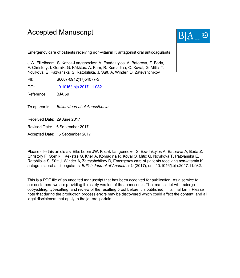 Emergency care of patients receiving non-vitamin K antagonist oral anticoagulants