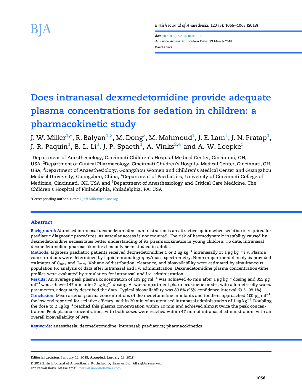 Does intranasal dexmedetomidine provide adequate plasma concentrations for sedation in children: a pharmacokinetic study