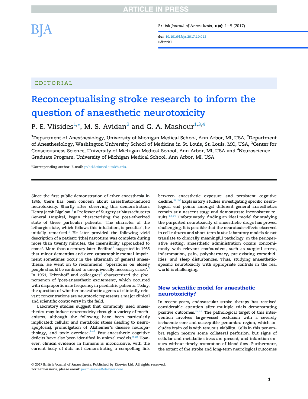 Reconceptualising stroke research to inform the question of anaesthetic neurotoxicity