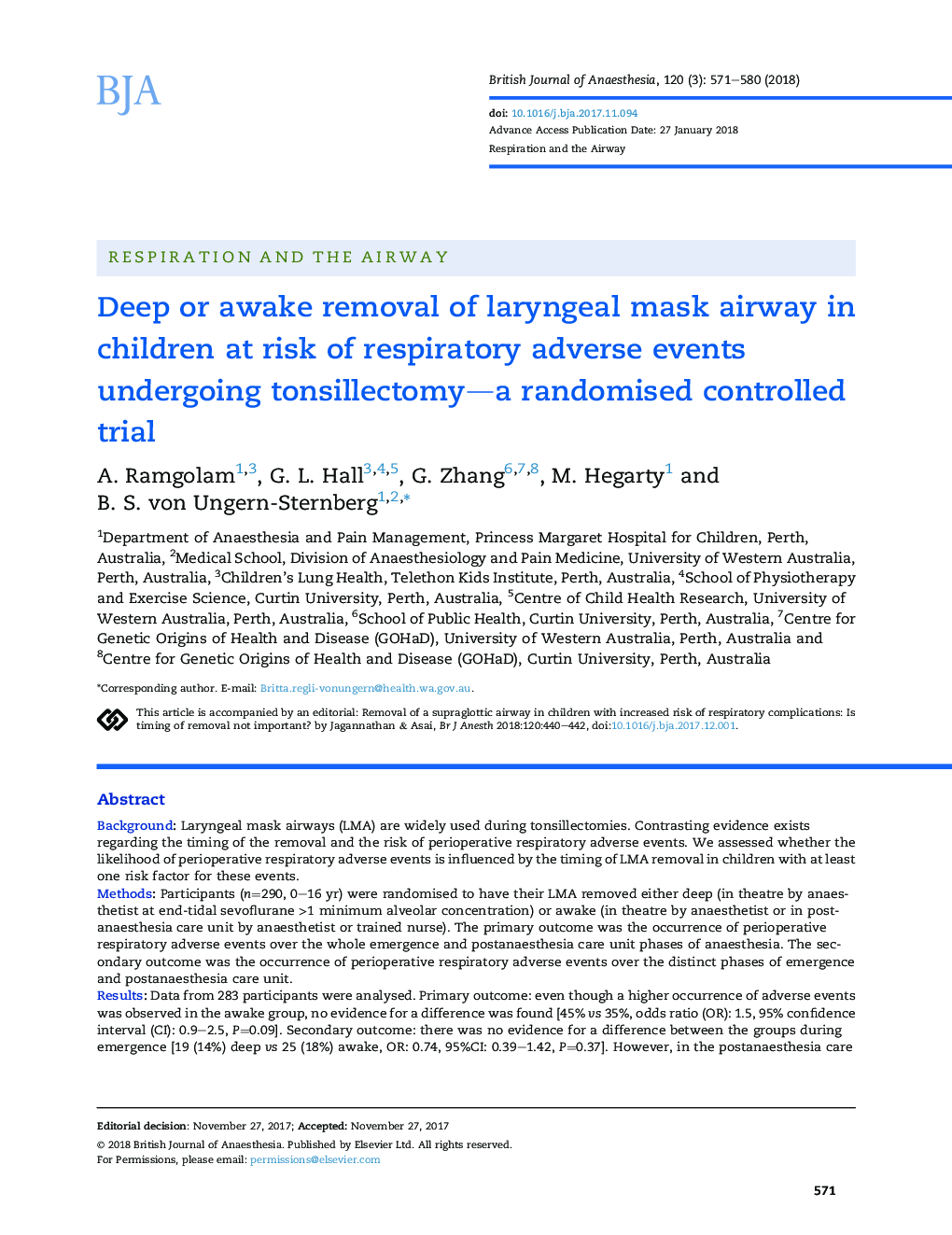 Deep or awake removal of laryngeal mask airway in children at risk of respiratory adverse events undergoing tonsillectomy-a randomised controlled trial