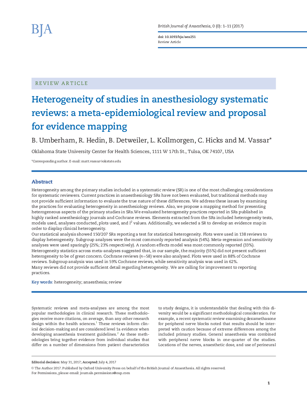 Heterogeneity of studies in anesthesiology systematic reviews: a meta-epidemiological review and proposal for evidence mapping