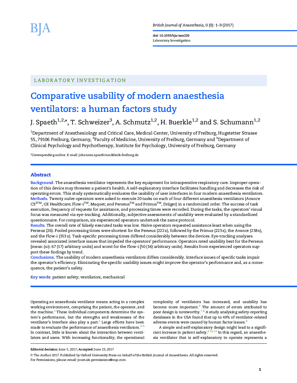 Comparative usability of modern anaesthesia ventilators: a human factors study