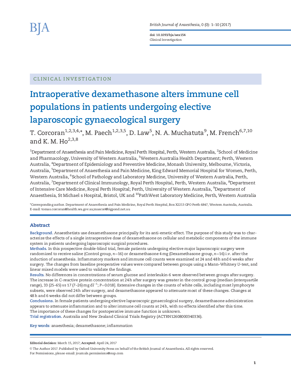 دگزامتازون درون عمل جراحی سلولهای ایمنی را در بیماران تحت عمل جراحی زیبایی لاپاروسکوپی انجام می دهد 