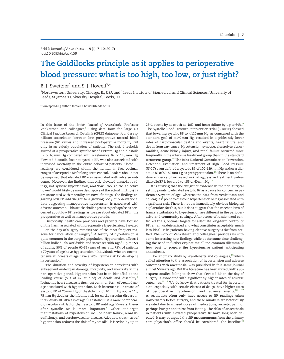 عکس صفحه اول مقاله: The Goldilocks principle as it applies to perioperative blood pressure: what is too high, too low, or just right? The Goldilocks principle as it applies to perioperative blood pressure: what is too high, too low, or just right?
