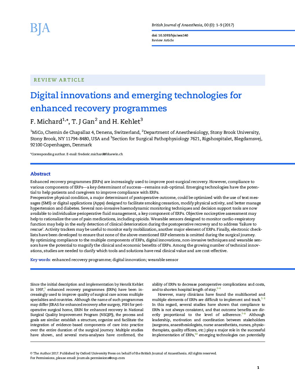 Digital innovations and emerging technologies for enhanced recovery programmes