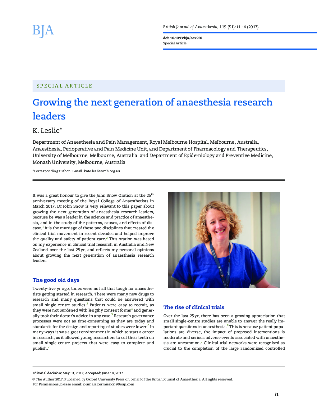 Growing the next generation of anaesthesia research leaders