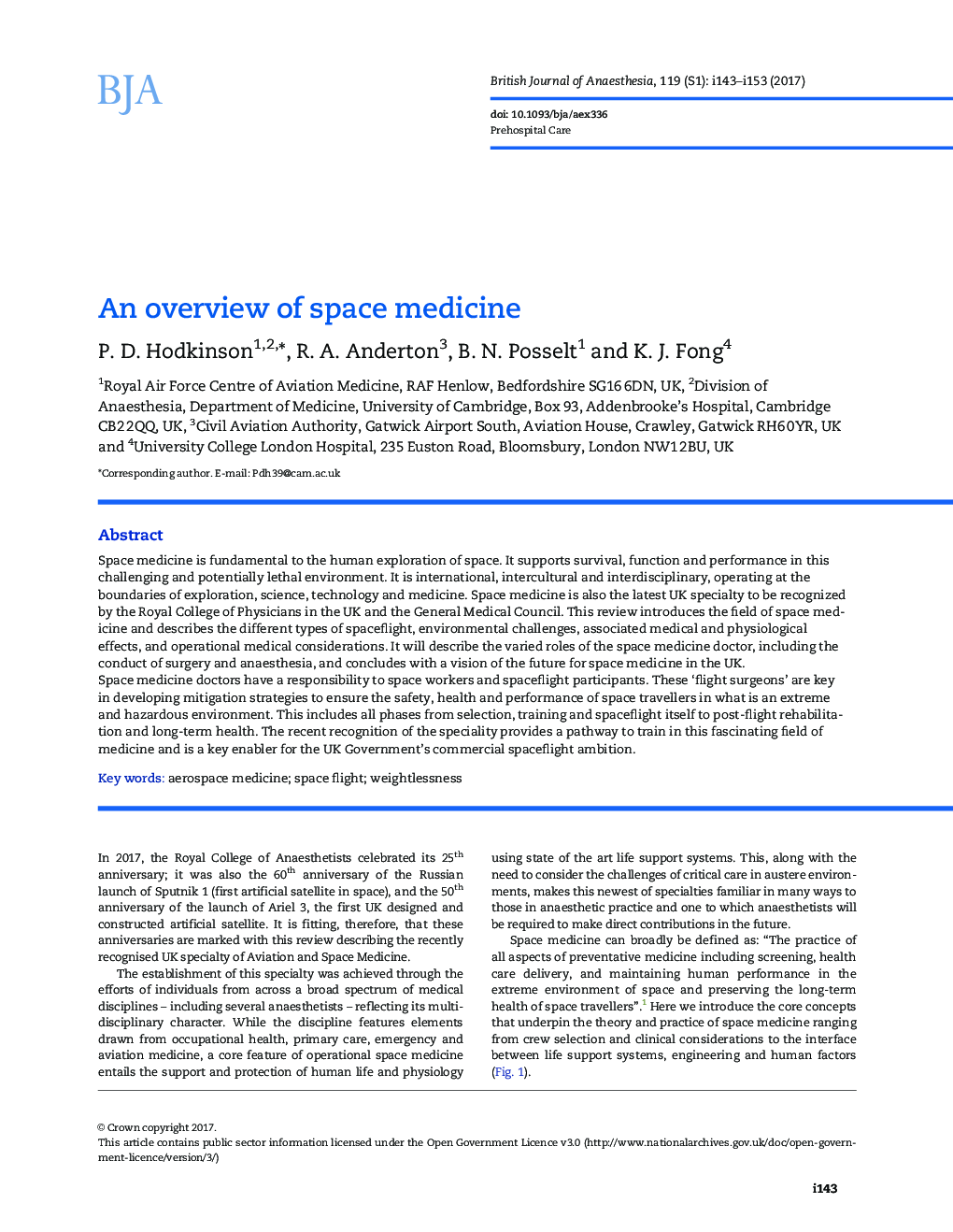 An overview of space medicine