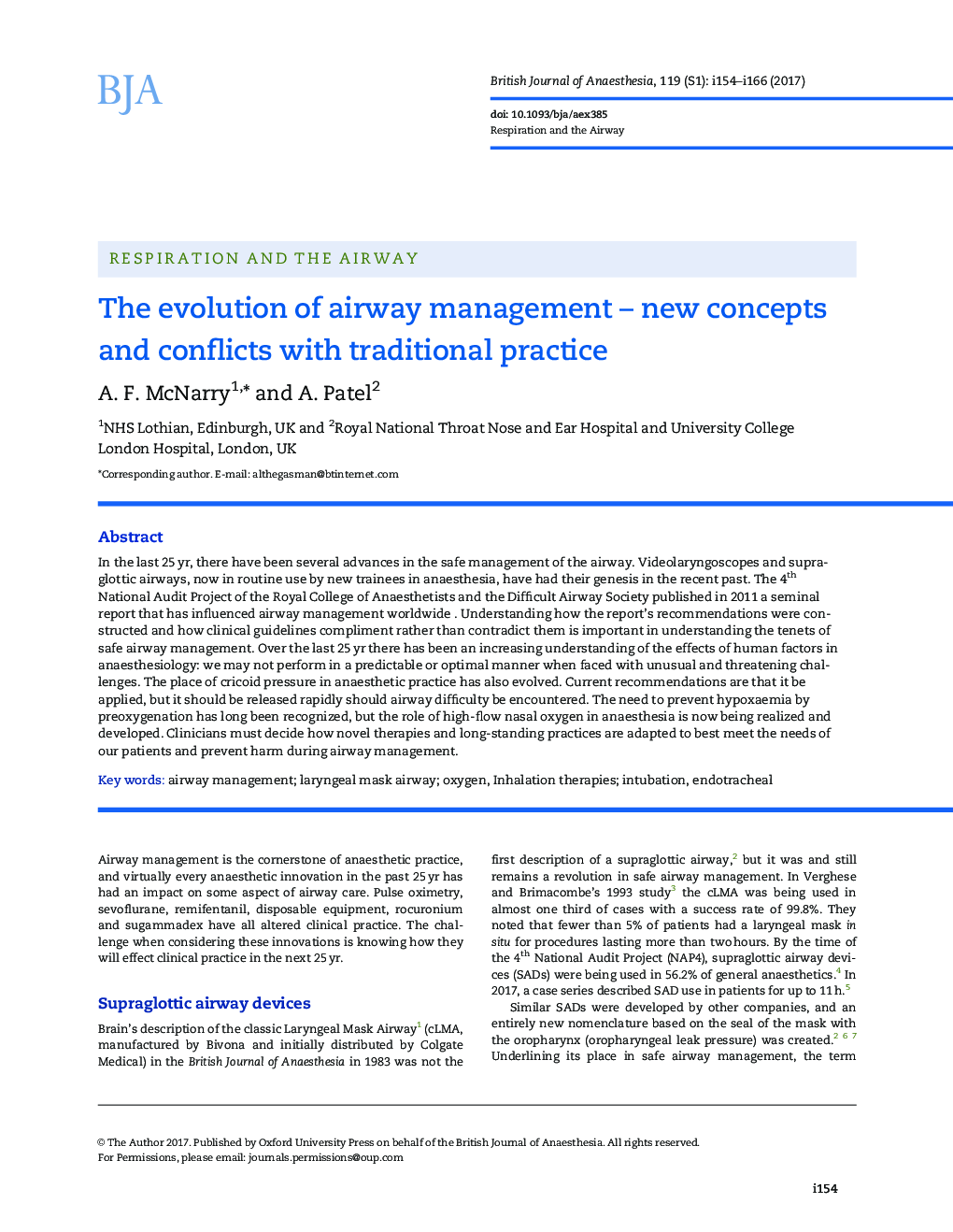 The evolution of airway management - new concepts and conflicts with traditional practice