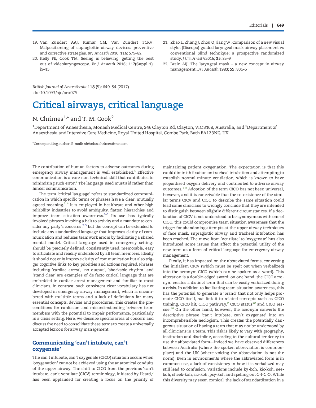 Critical airways, critical language