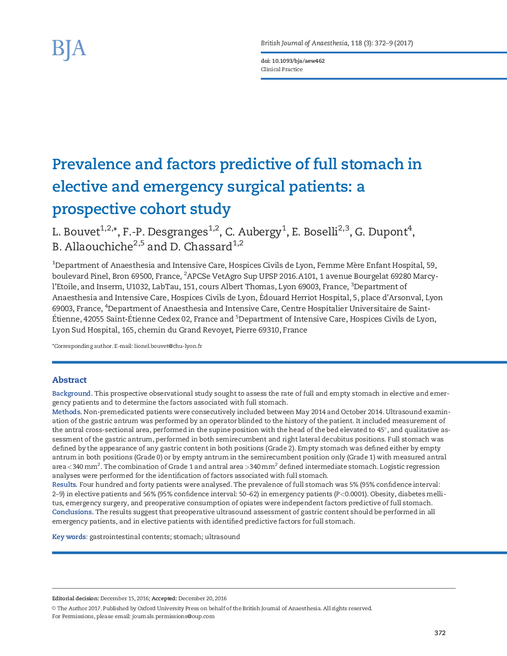 Prevalence and factors predictive of full stomach in elective and emergency surgical patients: a prospective cohort study