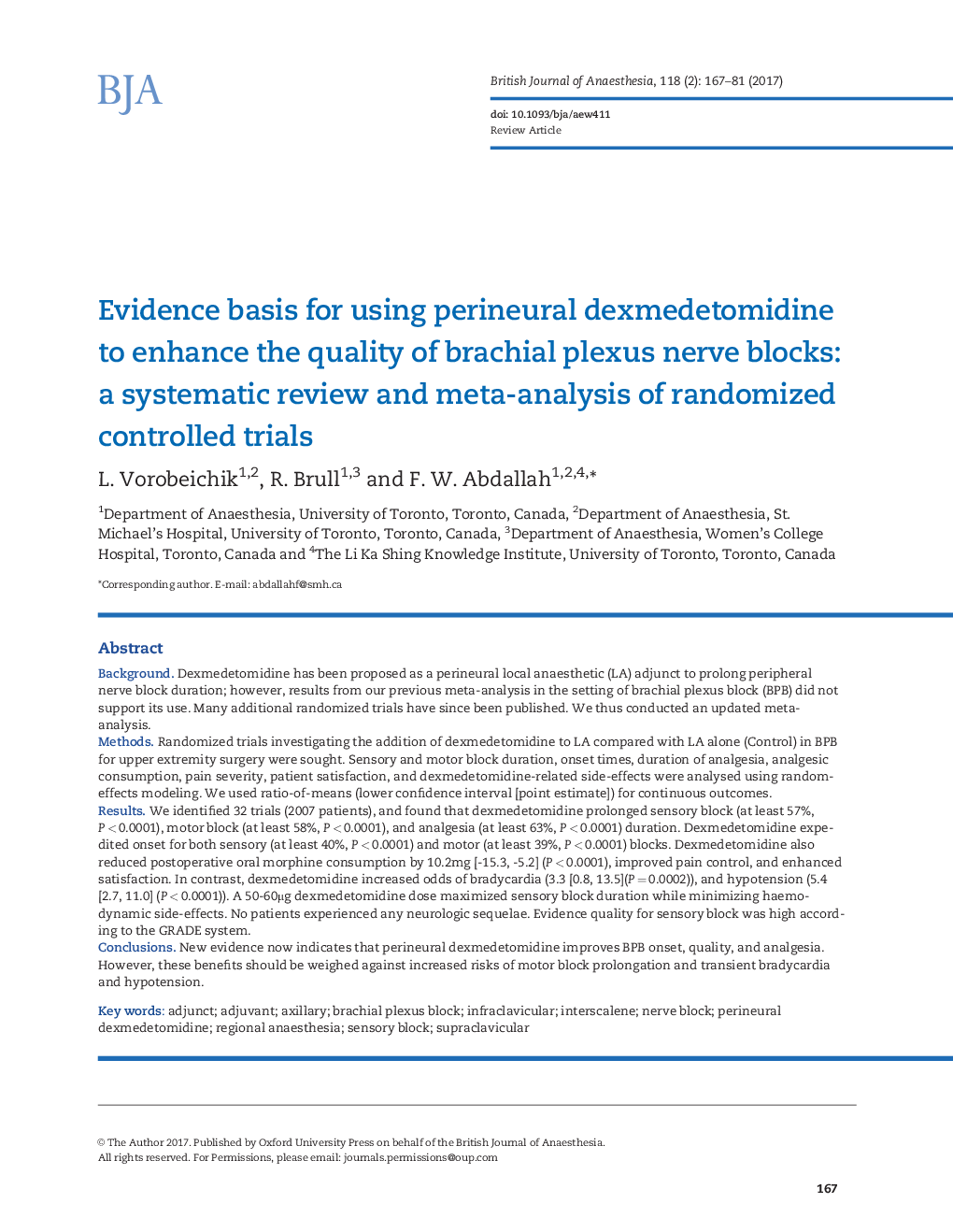 اصول مبتنی بر شواهد استفاده از دگزمودومیدین پرینورال به منظور افزایش کیفیت بلوک های عصبی مغز استخوان: یک بررسی سیستماتیک و متاآنالیز آزمایشات تصادفی کنترل شده 