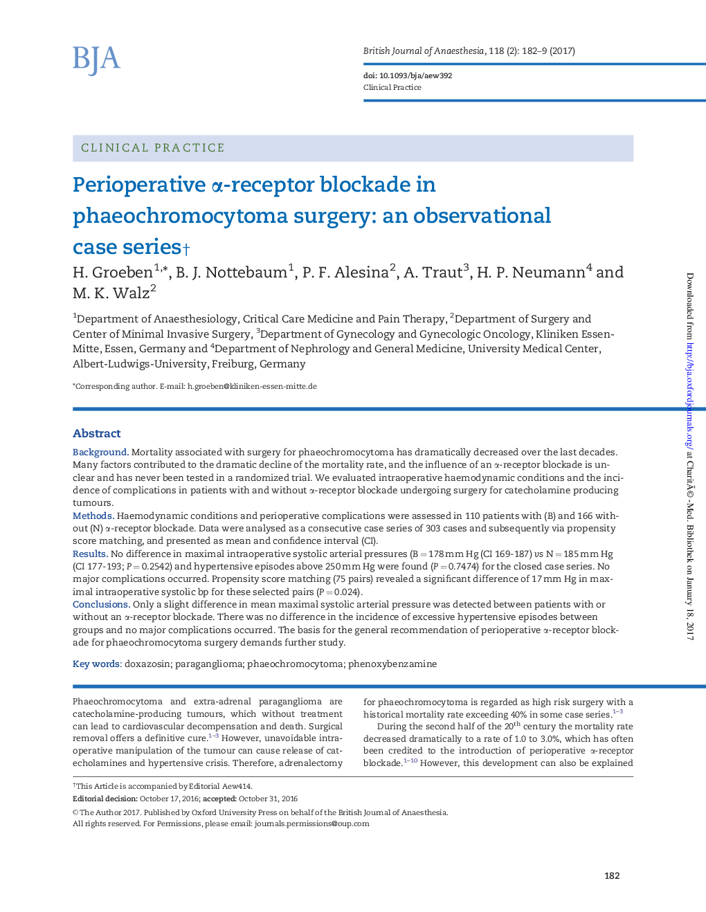 Perioperative Î±-receptor blockade in phaeochromocytoma surgery: an observational case seriesâ 