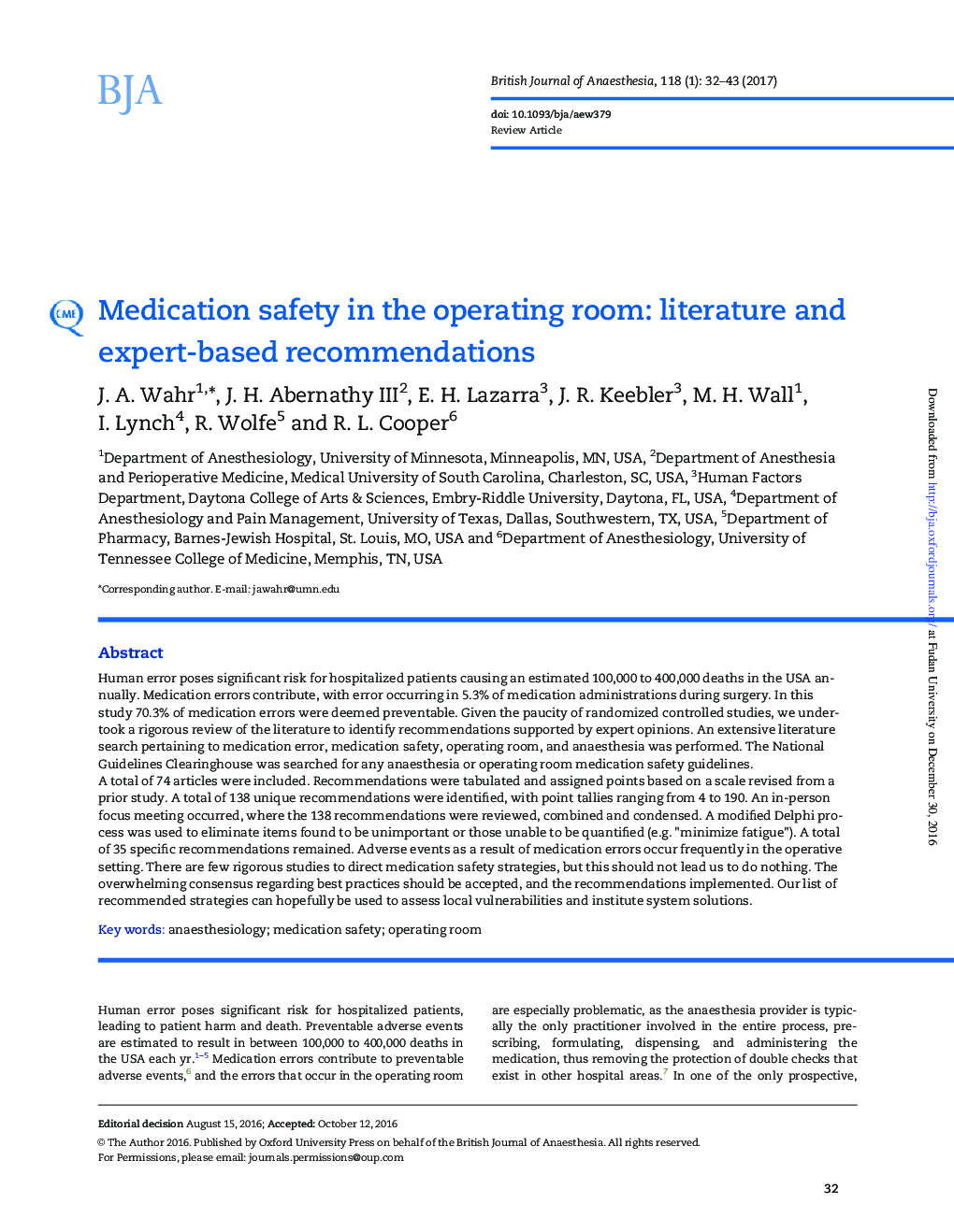 Medication safety in the operating room: literature and expert-based recommendations