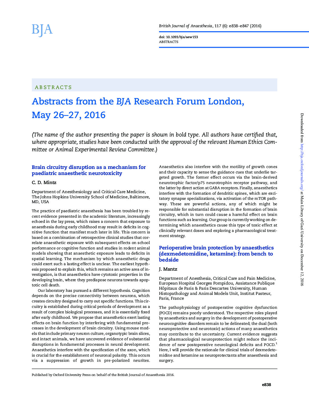 عکس صفحه اول مقاله: Abstracts from the BJA Research Forum London, May 26-27, 2016 Abstracts from the BJA Research Forum London, May 26-27, 2016