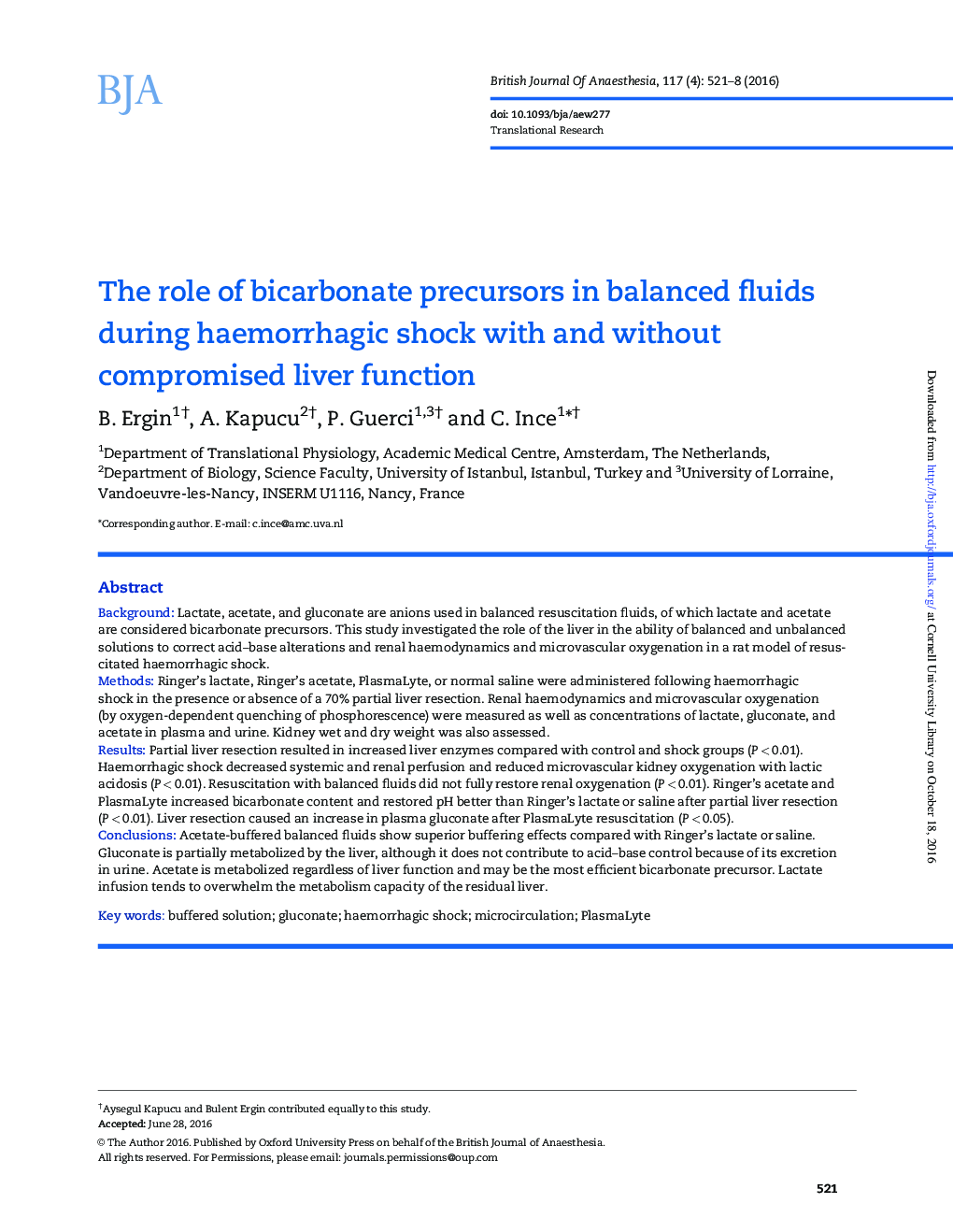 The role of bicarbonate precursors in balanced fluids during haemorrhagic shock with and without compromised liver function