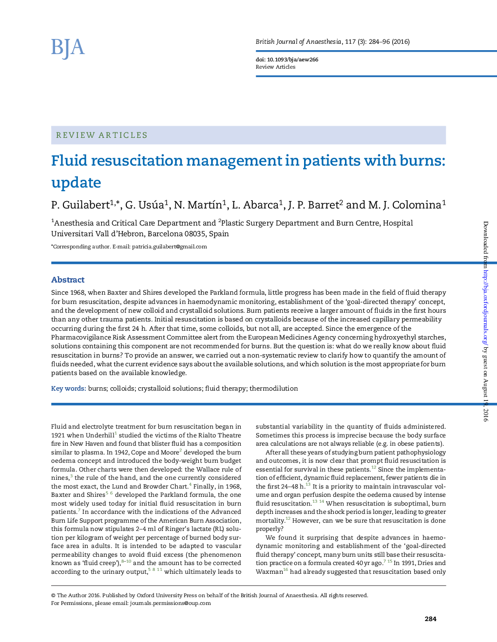 Fluid resuscitation management in patients with burns: update