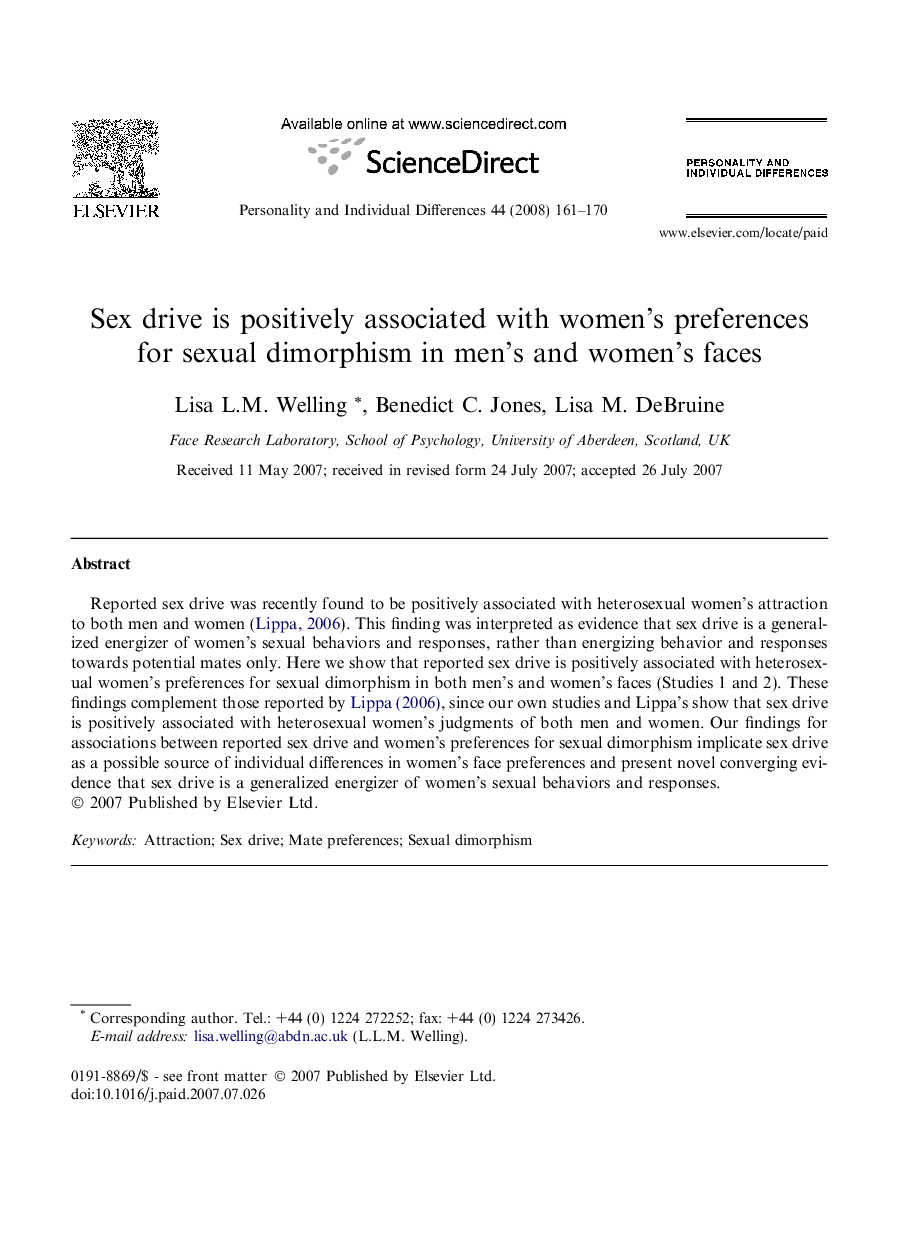 Sex drive is positively associated with women’s preferences for sexual dimorphism in men’s and women’s faces