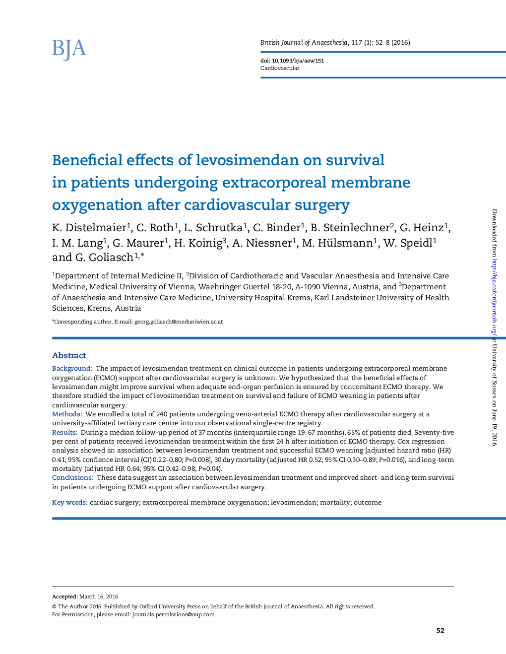 اثرات مفید لواویمندان بر بقای در بیماران تحت اکسیژن غشاء استخراج شده پس از عمل جراحی قلب و عروق 