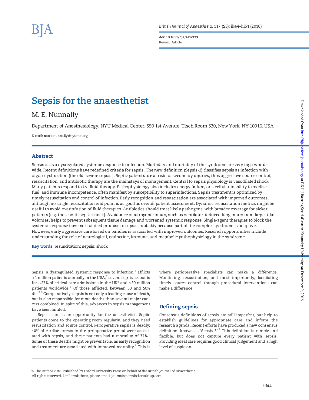 Sepsis for the anaesthetist