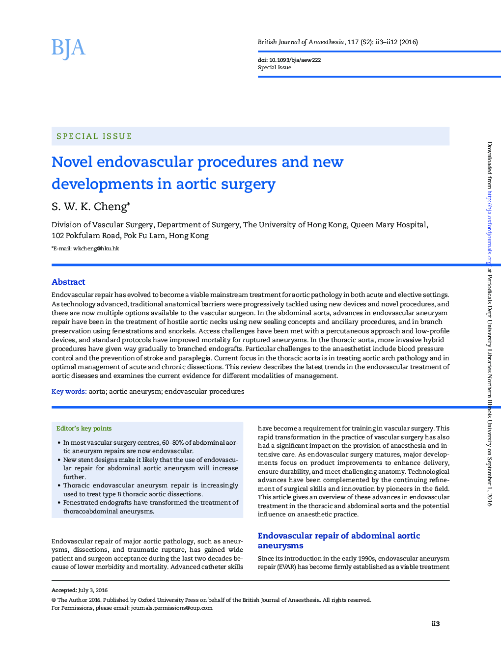 Novel endovascular procedures and new developments in aortic surgery