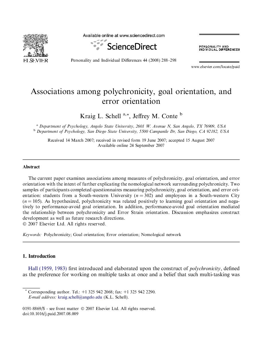 Associations among polychronicity, goal orientation, and error orientation